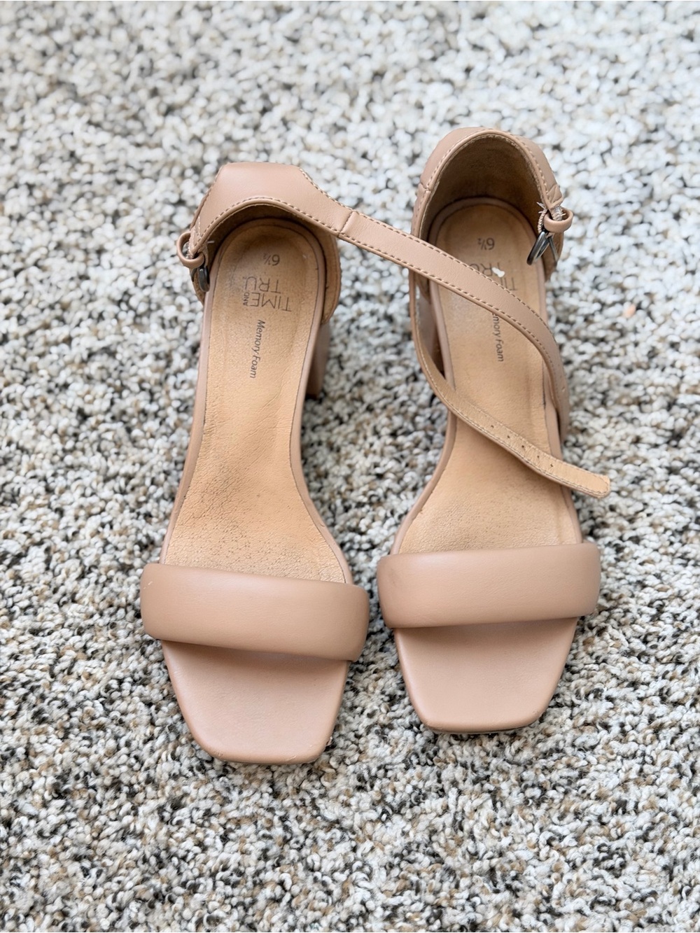 Time and Tru Nude Tan Block Heel Sandals with Ankle Strap